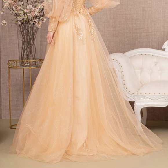 NEW OFF THE SHOULDER A-LINE EMBROIDERED SEQUINS DRESS WITH LACE UP BACK GL3118 - Picture 11 of 11
